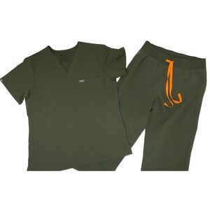 FIGS women's scrub set olive green tech collection HW Livingston pants top M